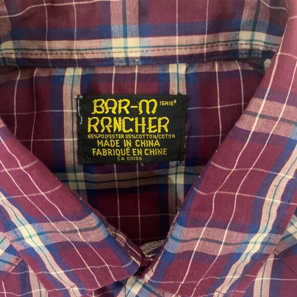 Bar-M Rancher button down plaid red/blue Men's shirt with pearl snaps - Picture 4 of 7